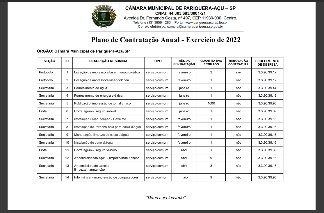 Plano de Contratação Anual - Exercício 2022